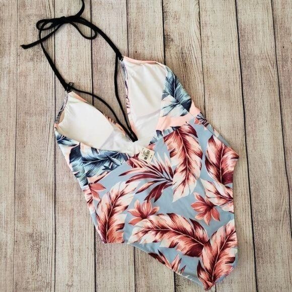 PINK Victoria's Secret Tropical Print Plunging V-Neck One-Piece Swimsuit - Picture 2 of 5